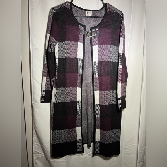 Ann Klein duster black purple check - Picture 1 of 5